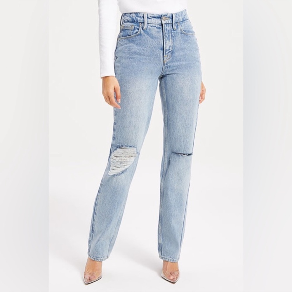 Good American Blue Icon High-rise straight leg jeans NWT
